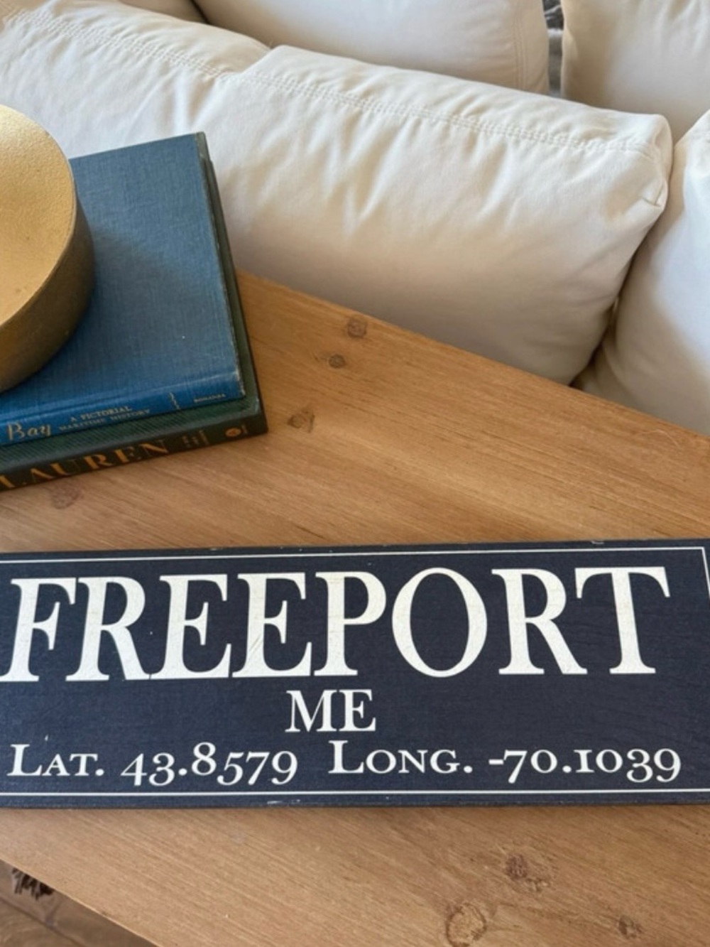 L.L.Bean Freeport Maine Latitude Longitude Wood Sign Nautical Decor